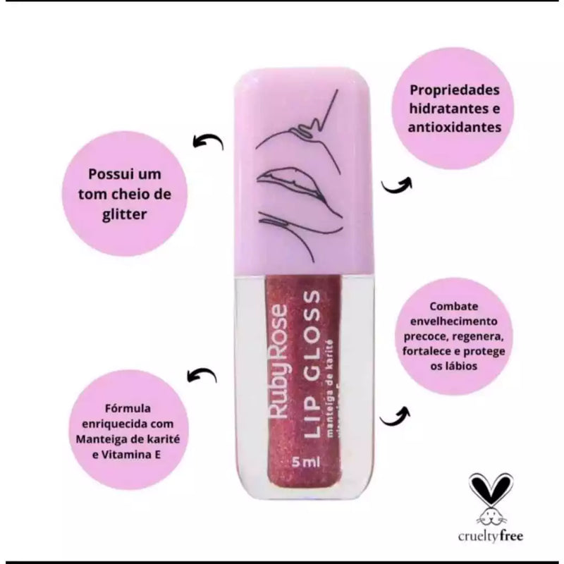 Gloss Labial Ruby Rose Com Brilho